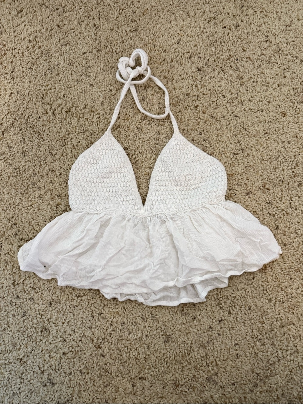 Garage White Crochet Halter Crop Top
